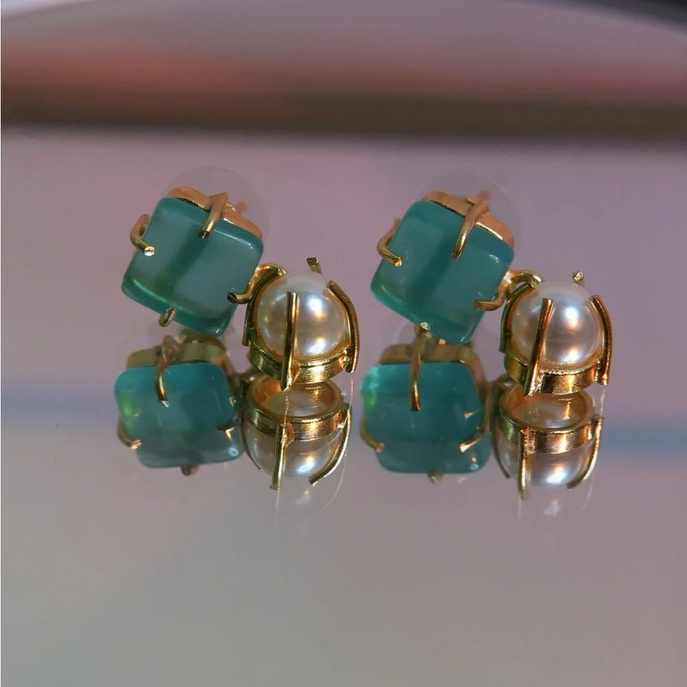 Zara brand new limited edition gold plated brass with precious stone earrings - Picture 3 of 4